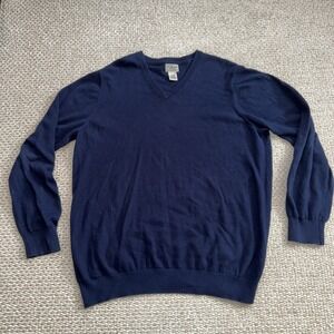 Men's Vintage L L Bean Cotton Cashmere V Neck Navy Sweater. XL T. Old Money Prep